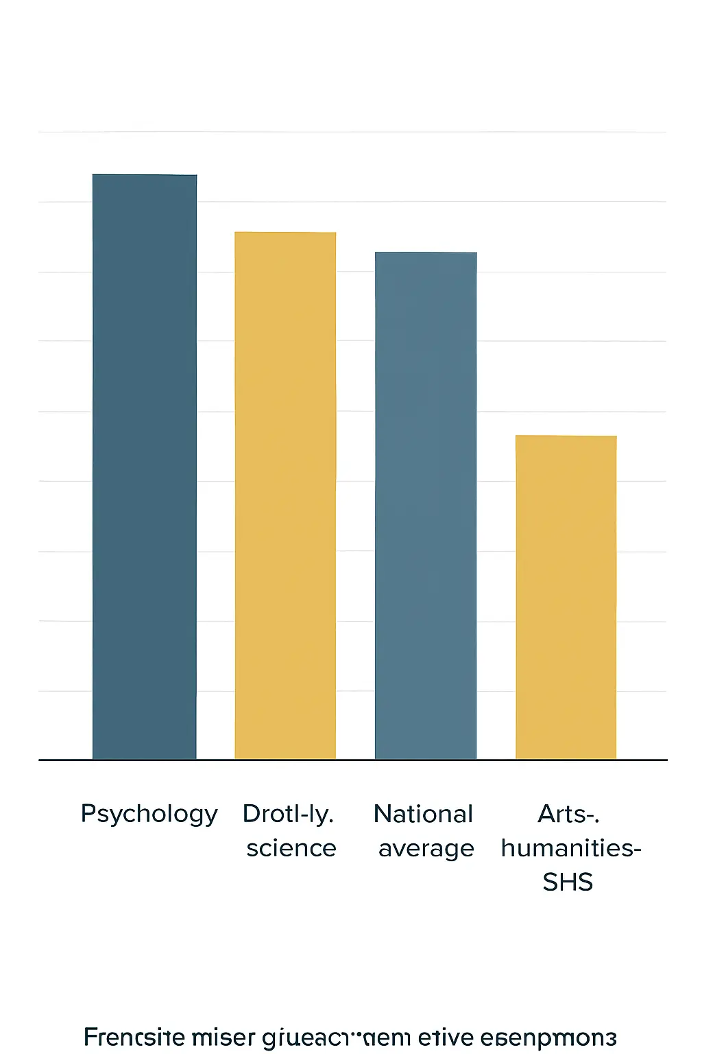 Graphique comparatif du taux de réussite en master selon la discipline : psychologie en tête (plus de 80 %), droit 77 %, et arts-lettres-SHS à 57,8 % (données MESR-SIES)