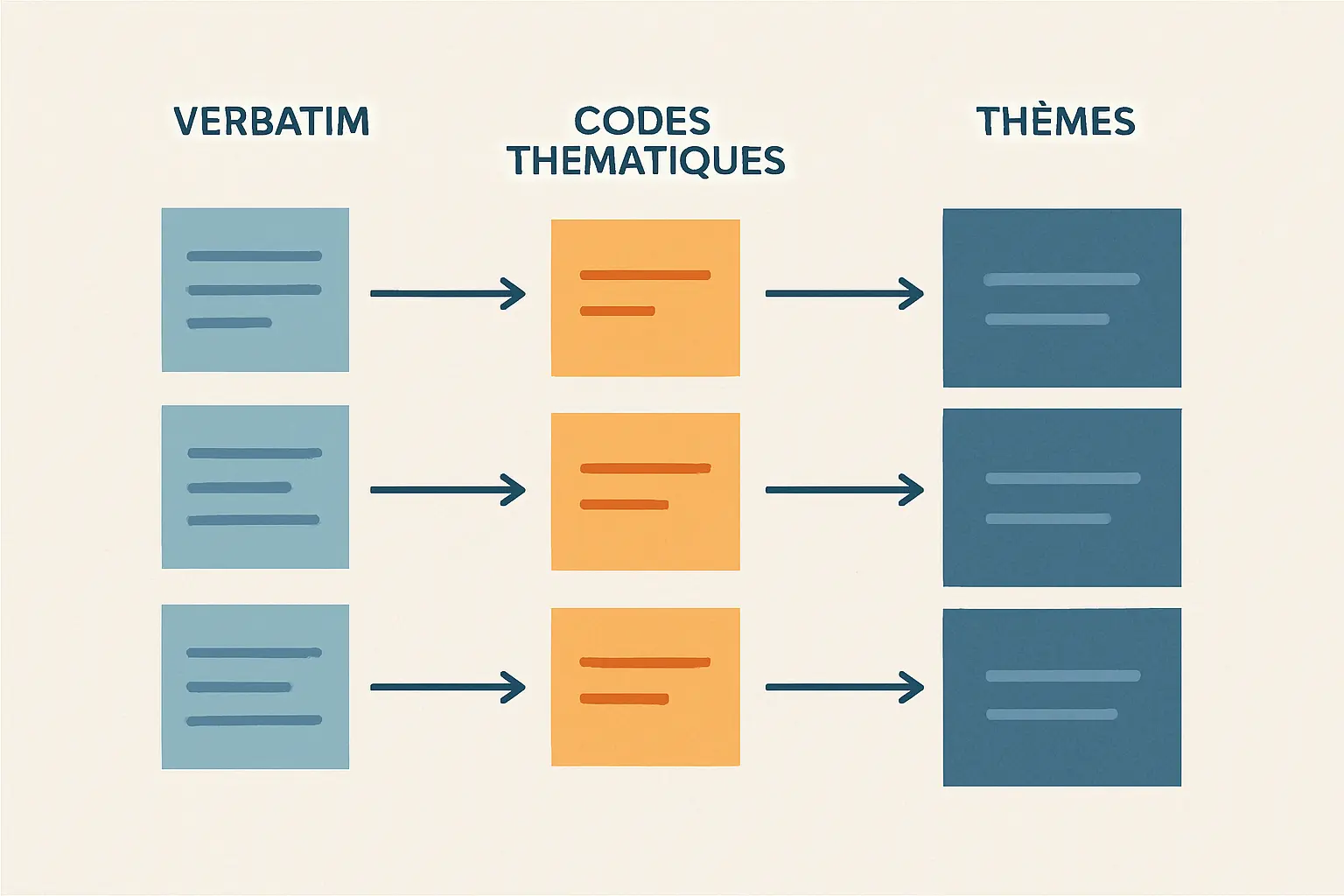 Schéma du processus de codage thématique à partir des verbatims d'entretiens qualitatifs