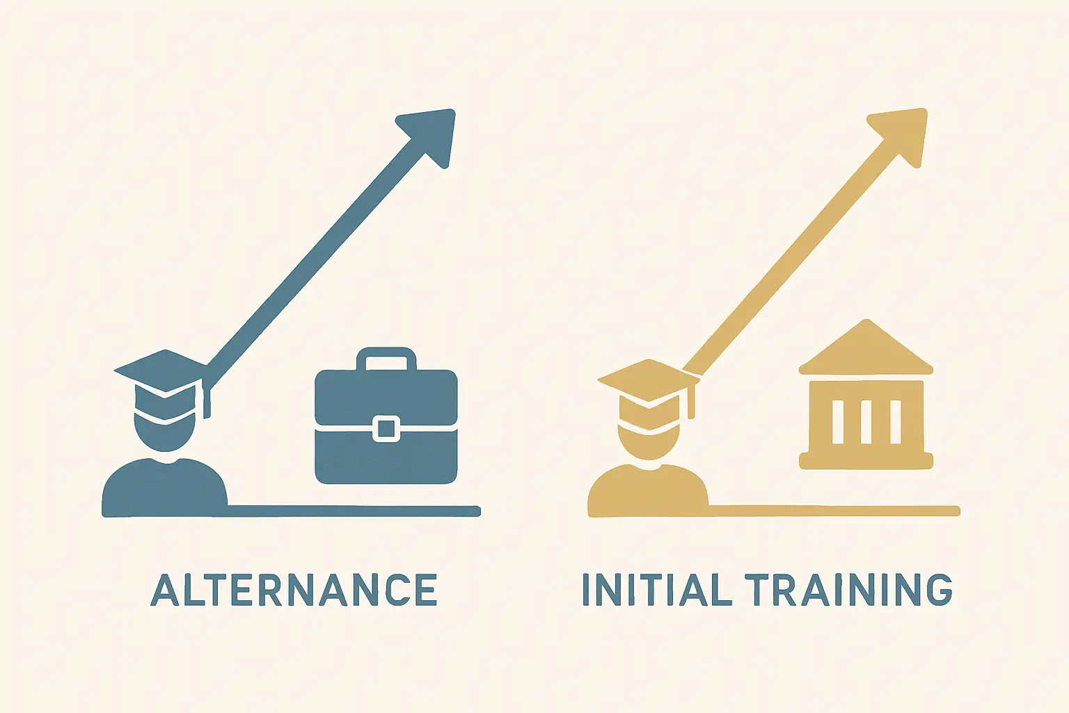 Illustration comparant les trajectoires d'insertion professionnelle en alternance et en formation initiale après un master