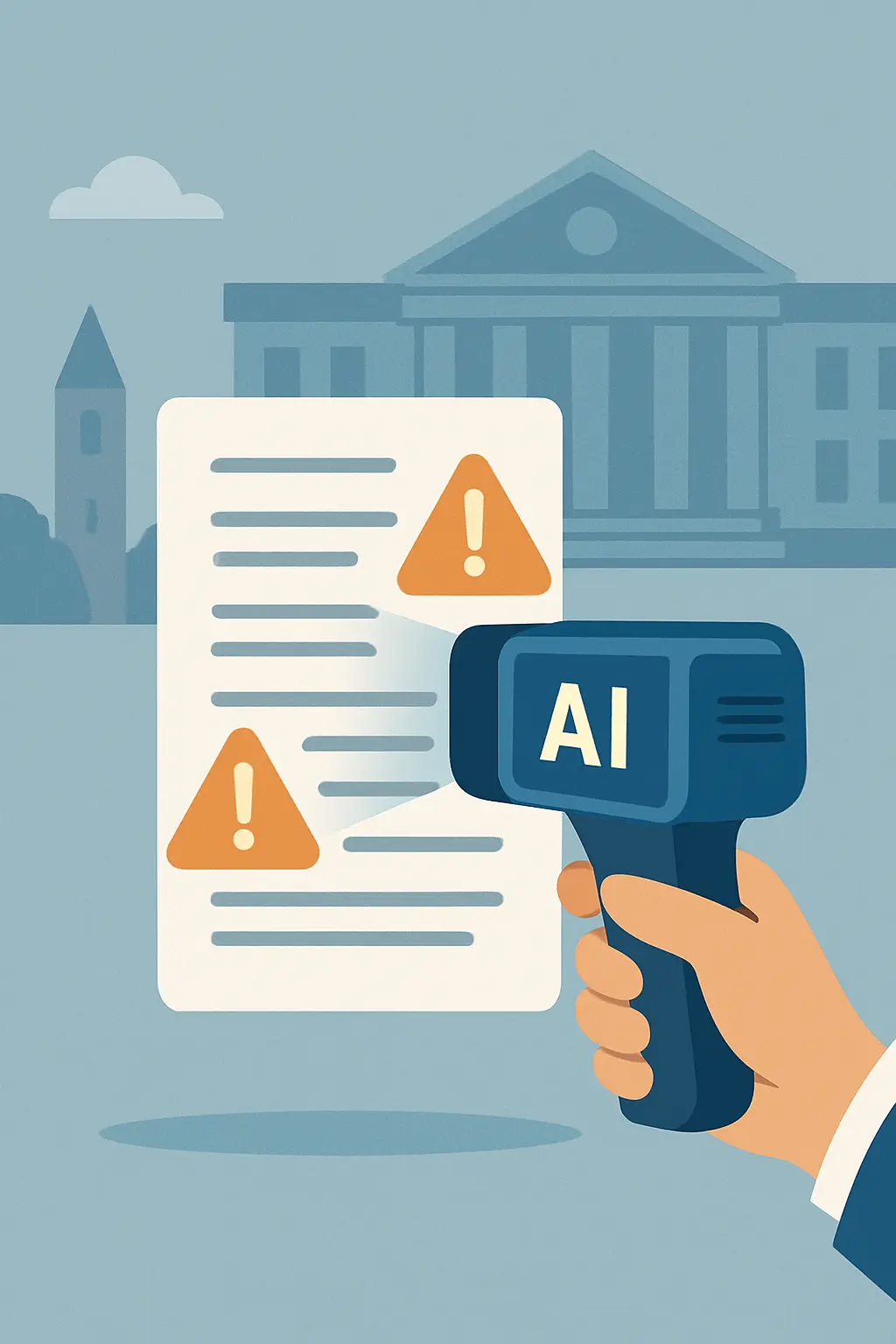 Interface d'un scanner de détection de contenu IA dans les universités françaises : analyse d'un texte académique avec indicateur de probabilité de génération par IA et zones surlignées par Compilatio Magister+