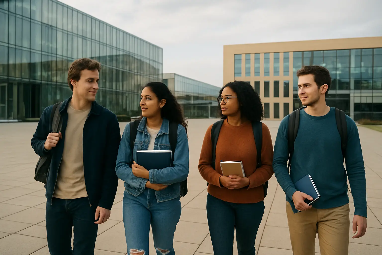 Campus de l'université Paris-Saclay avec étudiants et bâtiments de recherche