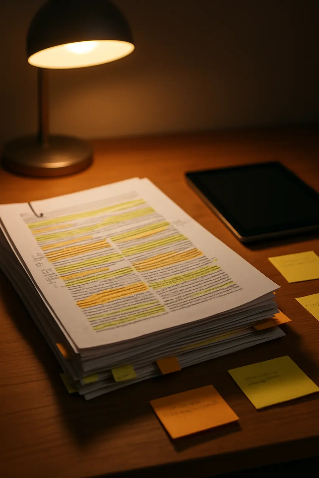 Pile d'articles scientifiques imprimés et annotés constituant un corpus de revue de littérature