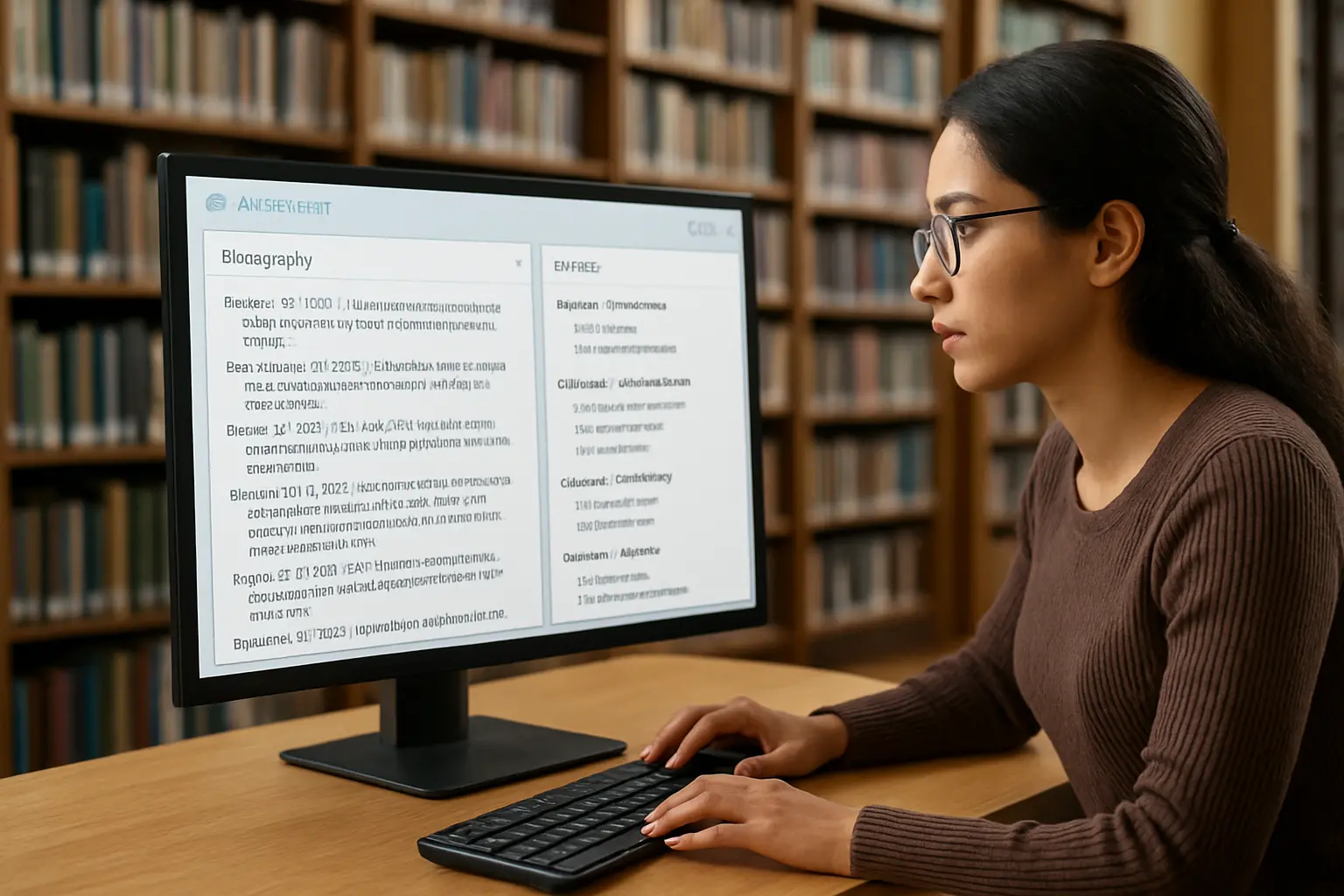 Doctorant utilisant un assistant IA pour organiser les chapitres et la bibliographie de sa thèse