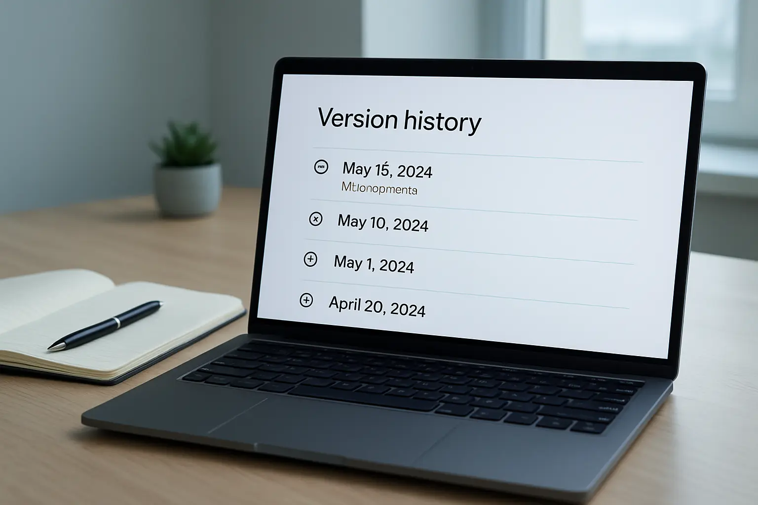 Historique de versions daté d'un document affiché à l'écran comme preuve de rédaction progressive
