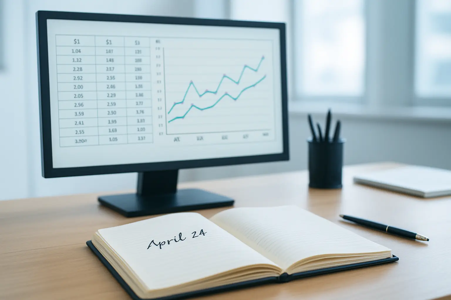 Tableau de données statistiques affiché à l'écran avec un carnet notant la date de consultation