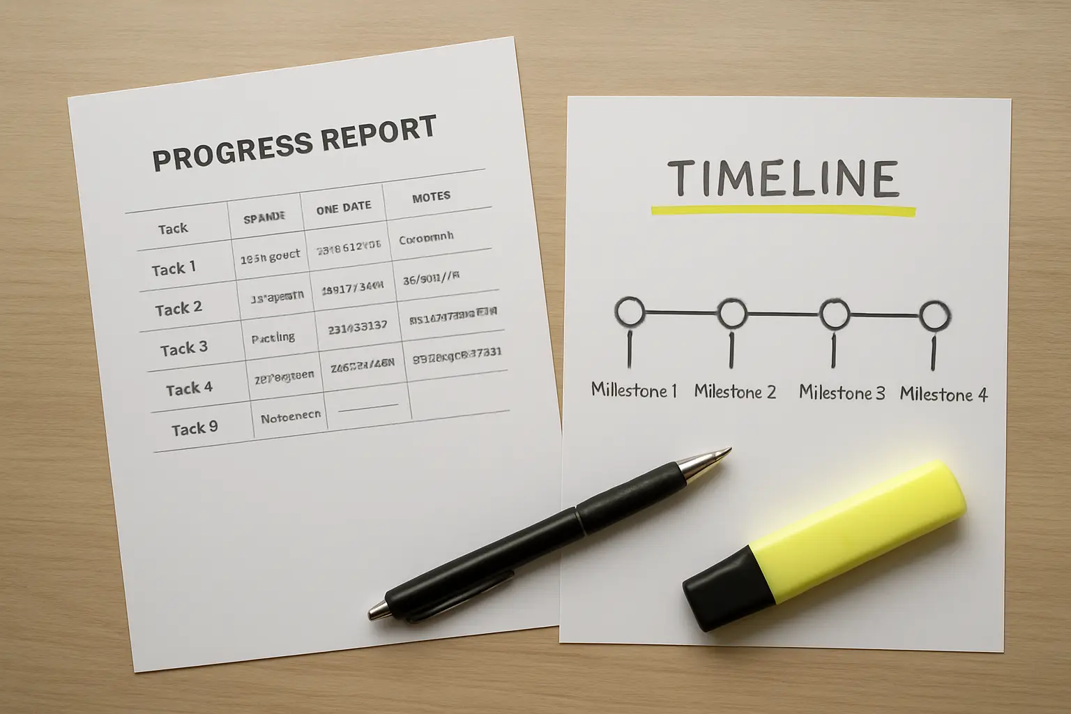 Rapport d'avancement de thèse imprimé avec un calendrier prévisionnel annoté