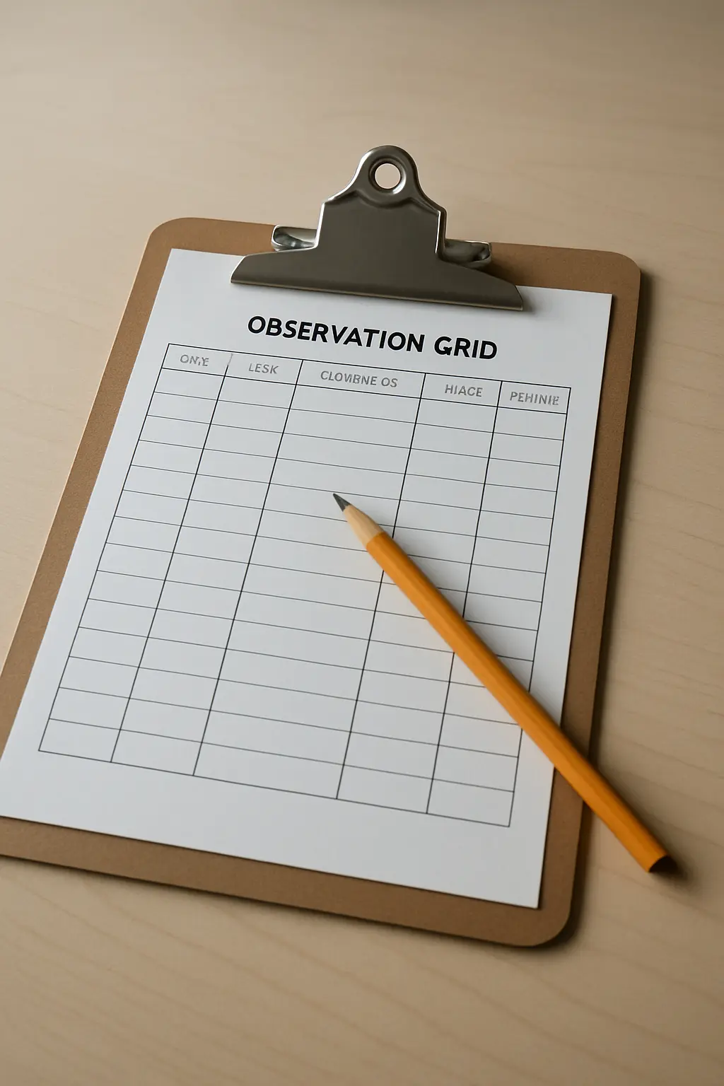 Grille d'observation imprimée avec des colonnes de dimensions et d'indicateurs