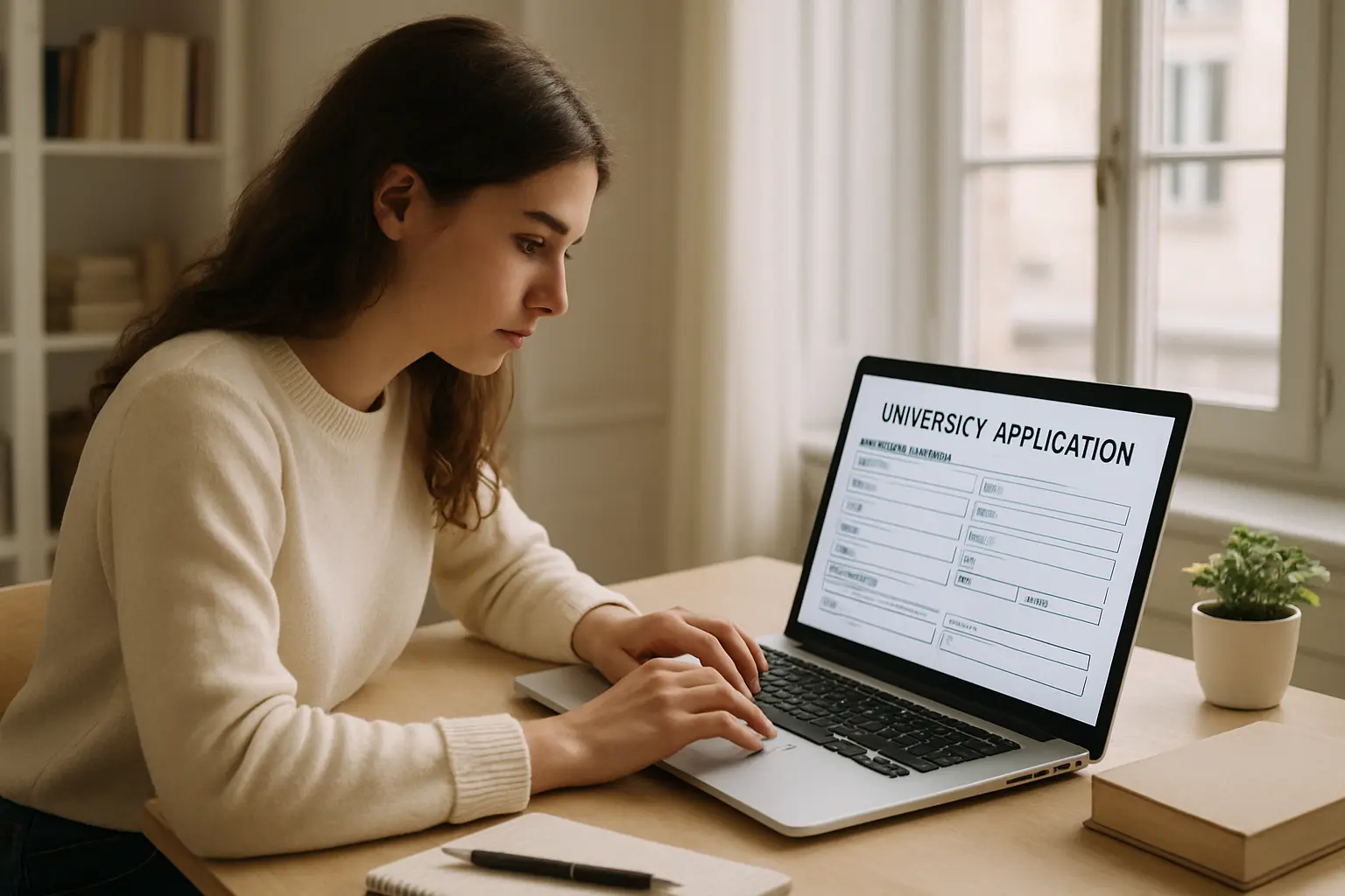 Étudiante remplissant un dossier de candidature en ligne sur la plateforme ADUM pour une inscription en école doctorale