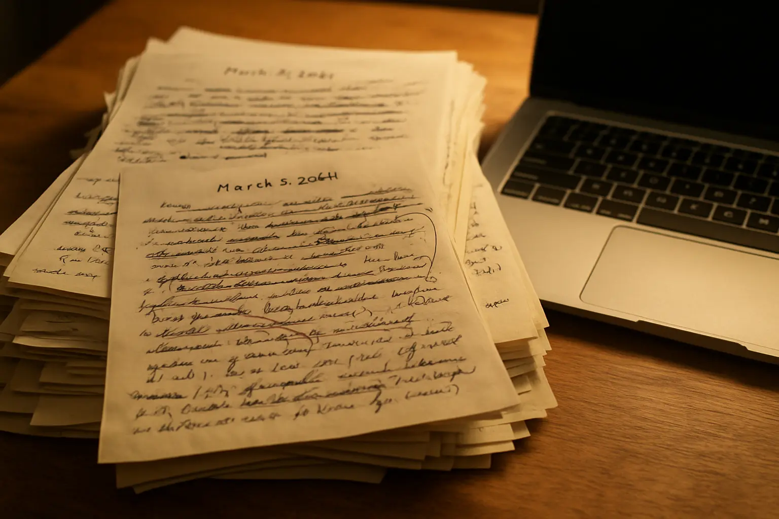 Brouillons manuscrits datés et notes de travail conservés comme trace du processus de rédaction