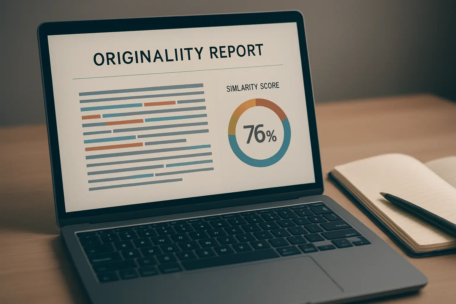 Écran d'ordinateur affichant un rapport de vérification d'originalité de texte