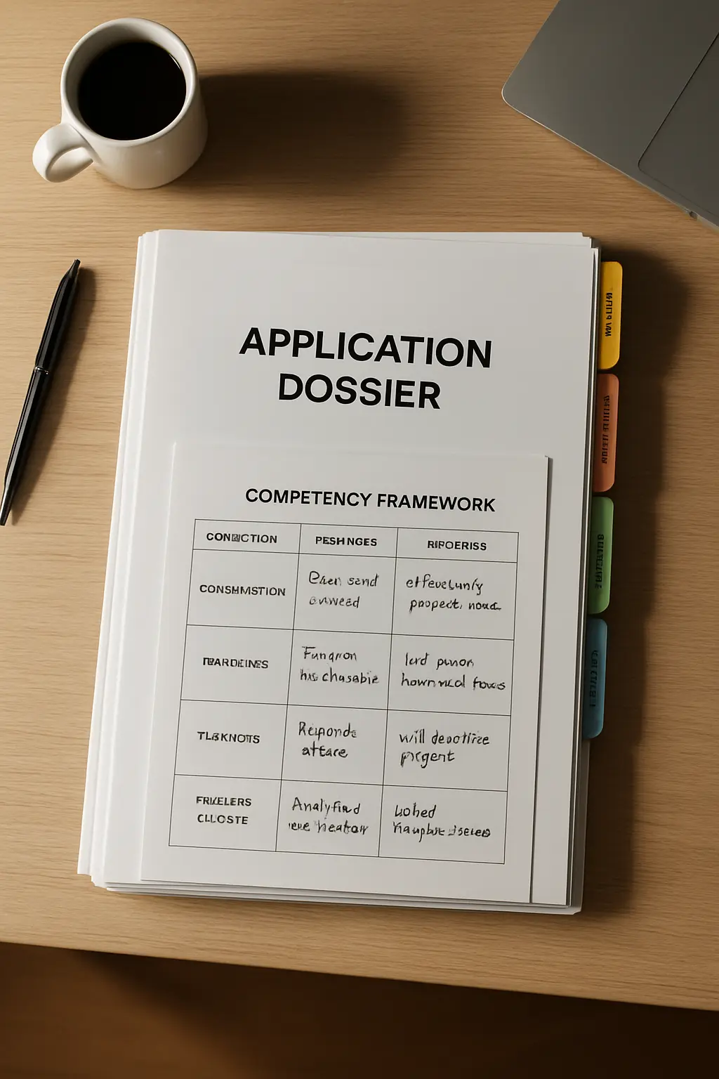 Dossier de validation en cours de rédaction avec un référentiel de compétences annoté