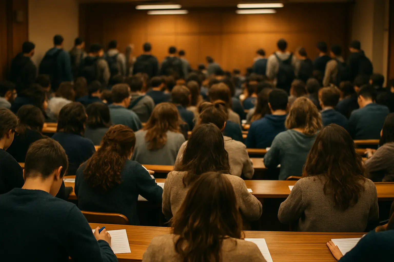 Amphithéâtre bondé d'étudiants en première année de licence de psychologie