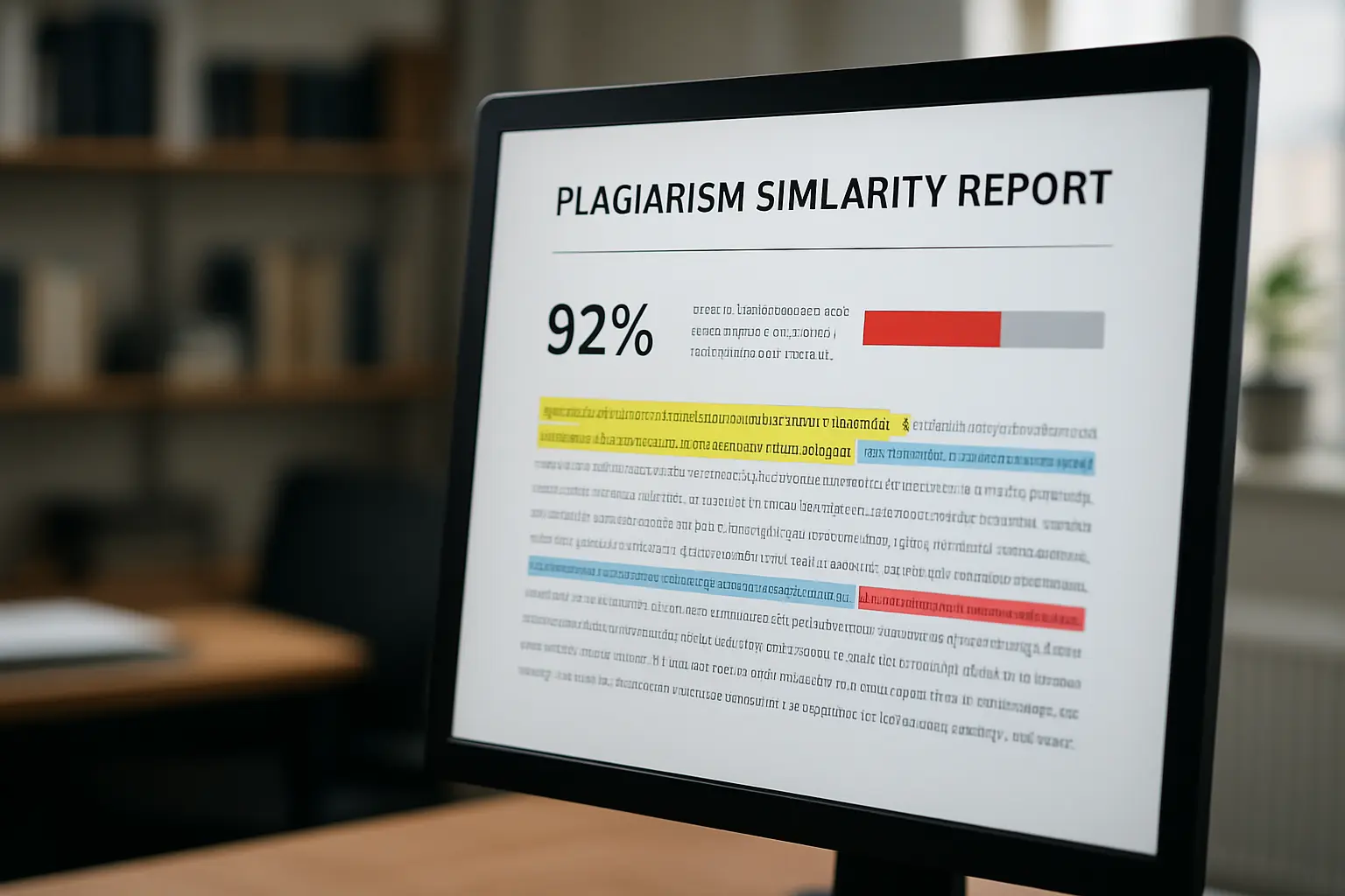 Rapport de similarité anti-plagiat affiché sur écran avec passages surlignés