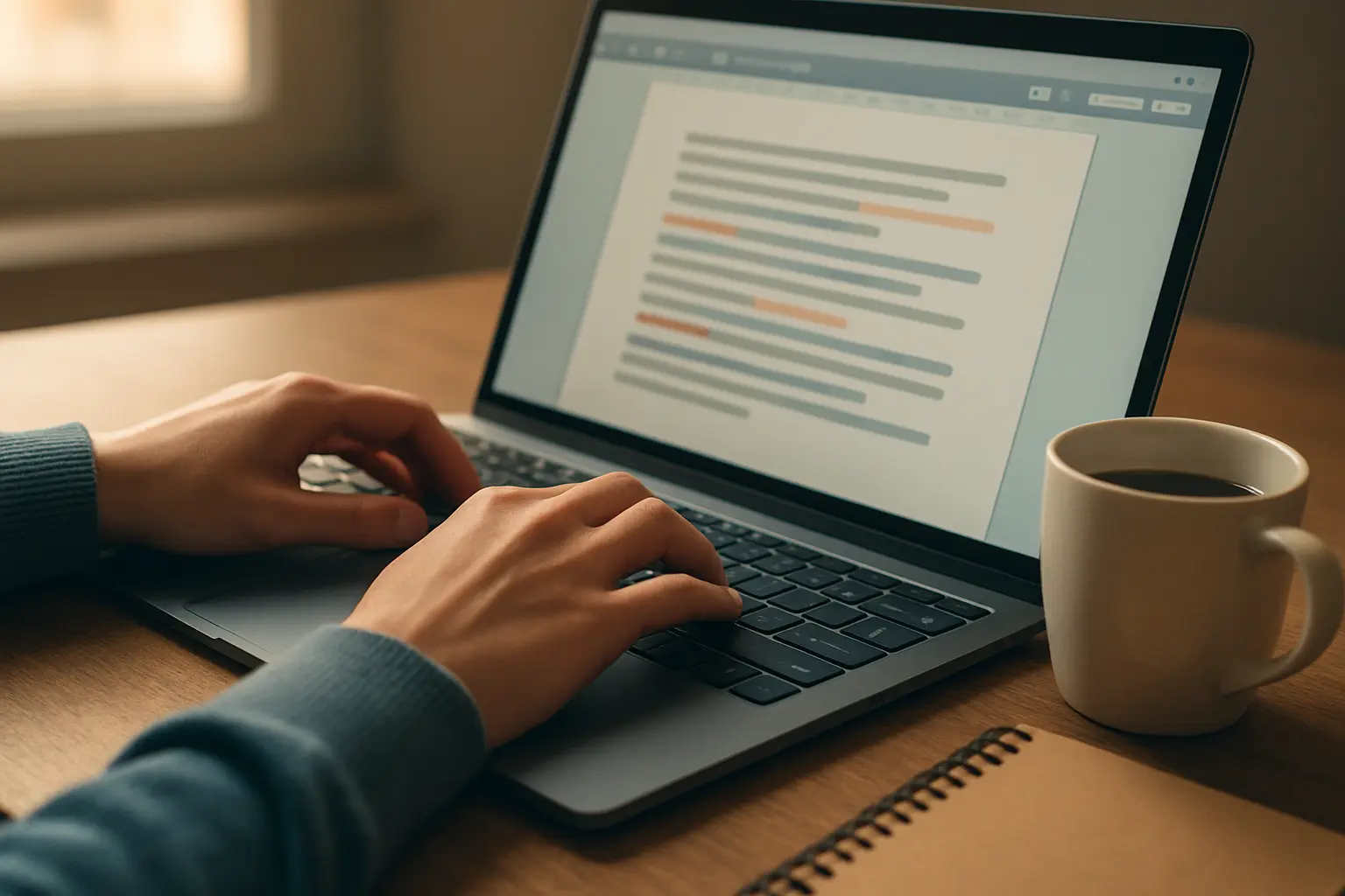 Étudiant relisant son mémoire sur un ordinateur portable avec un correcteur d'orthographe ouvert