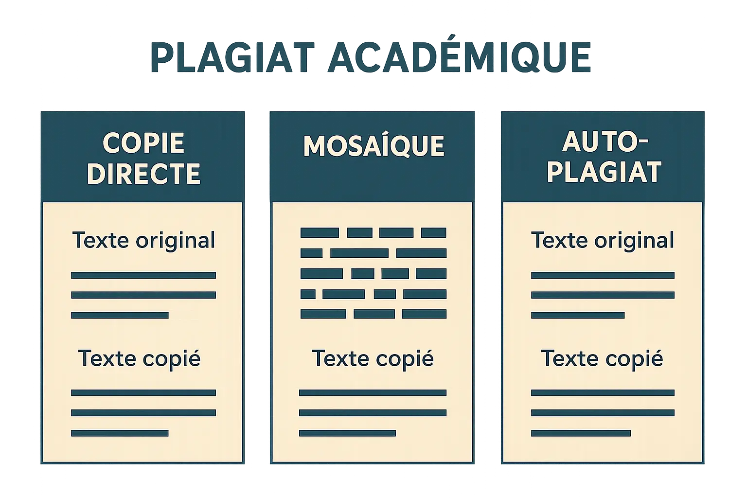 Schéma illustrant les différents types de plagiat dans un travail universitaire