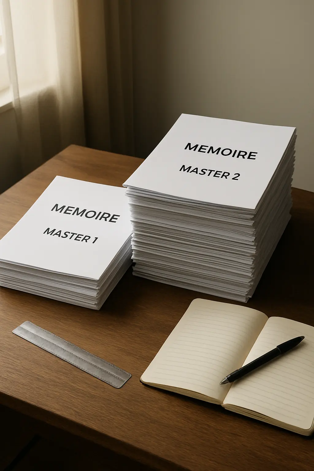 Tableau comparant le nombre de pages attendu par partie d'un mémoire de master 1 et de master 2