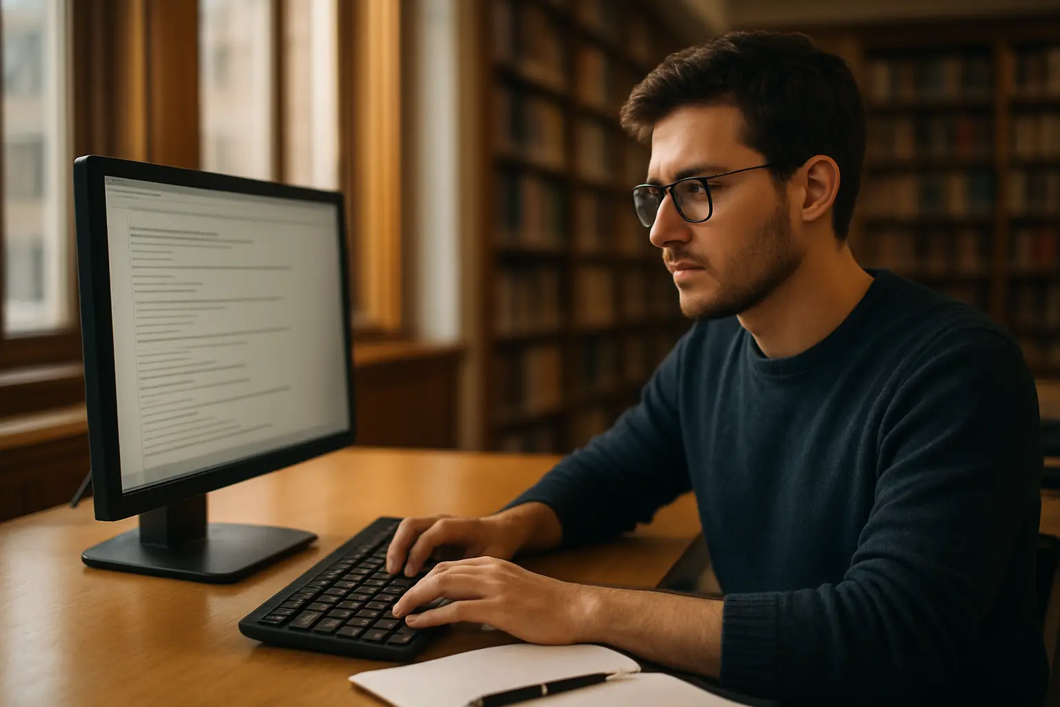 Doctorant consultant des publications scientifiques sur un ordinateur pour identifier un directeur de thèse