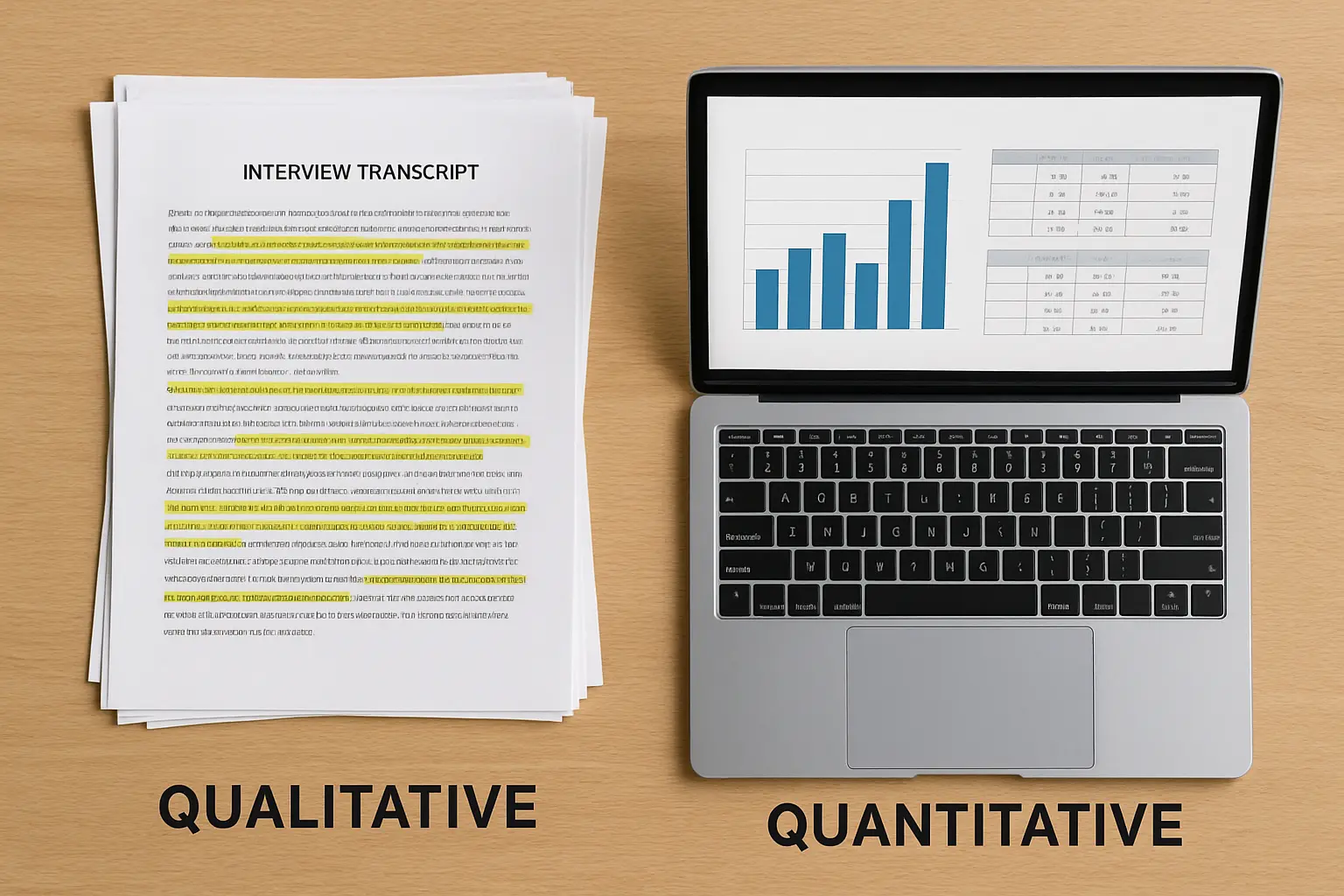 Comparaison visuelle entre données qualitatives sous forme de texte et données quantitatives sous forme de graphiques statistiques
