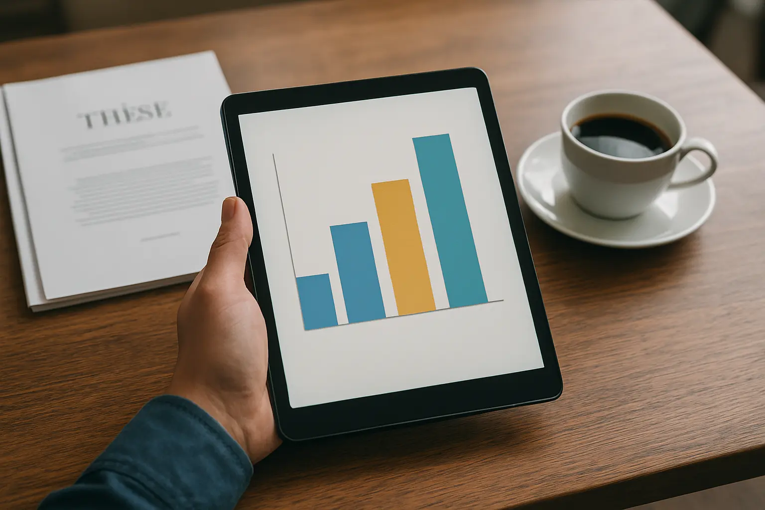 Comparaison de tarifs de relecture affichée sous forme de graphique sur une tablette