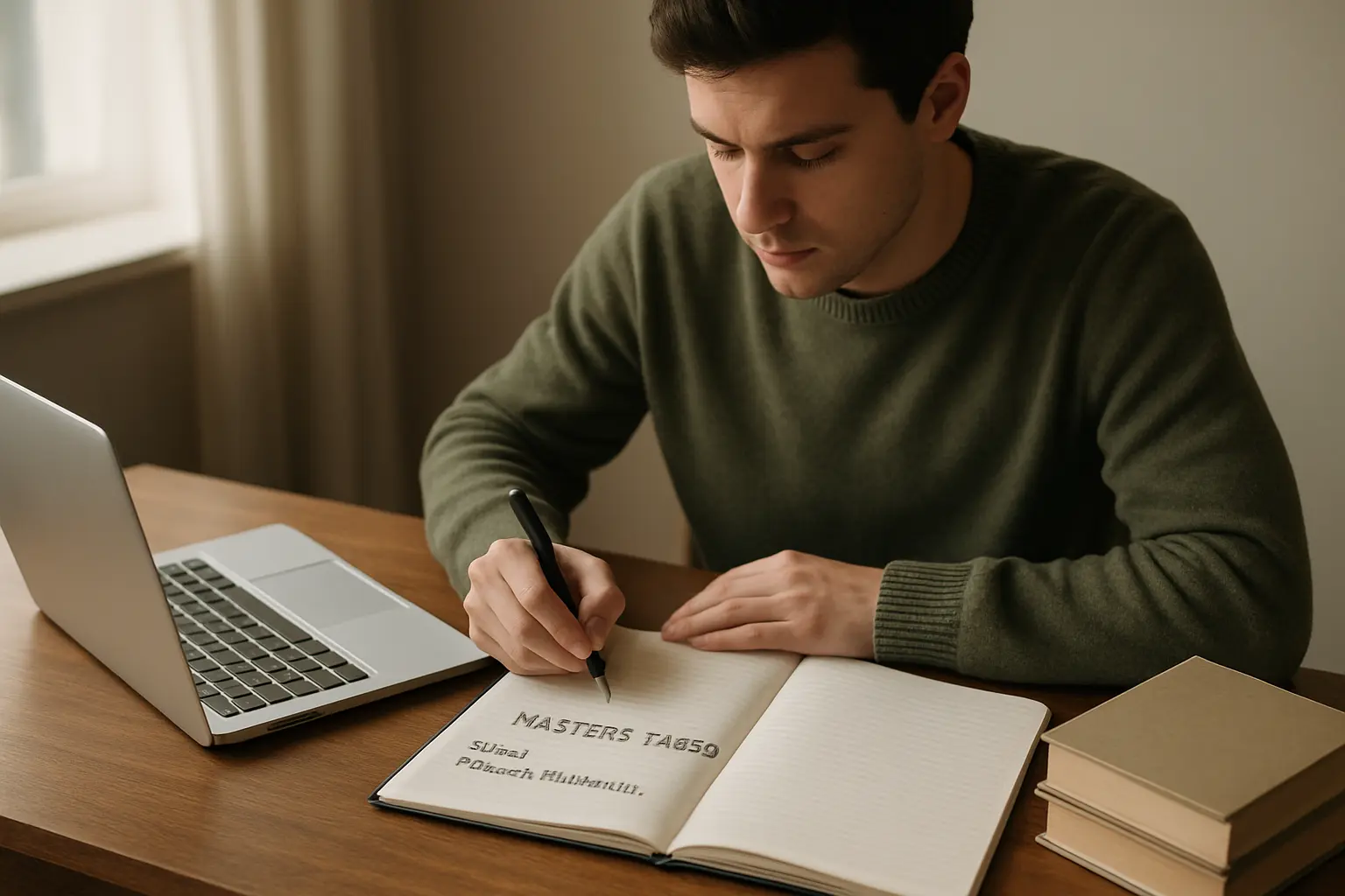 Étudiant travaillant sur le calendrier de rédaction de son mémoire de master à son bureau