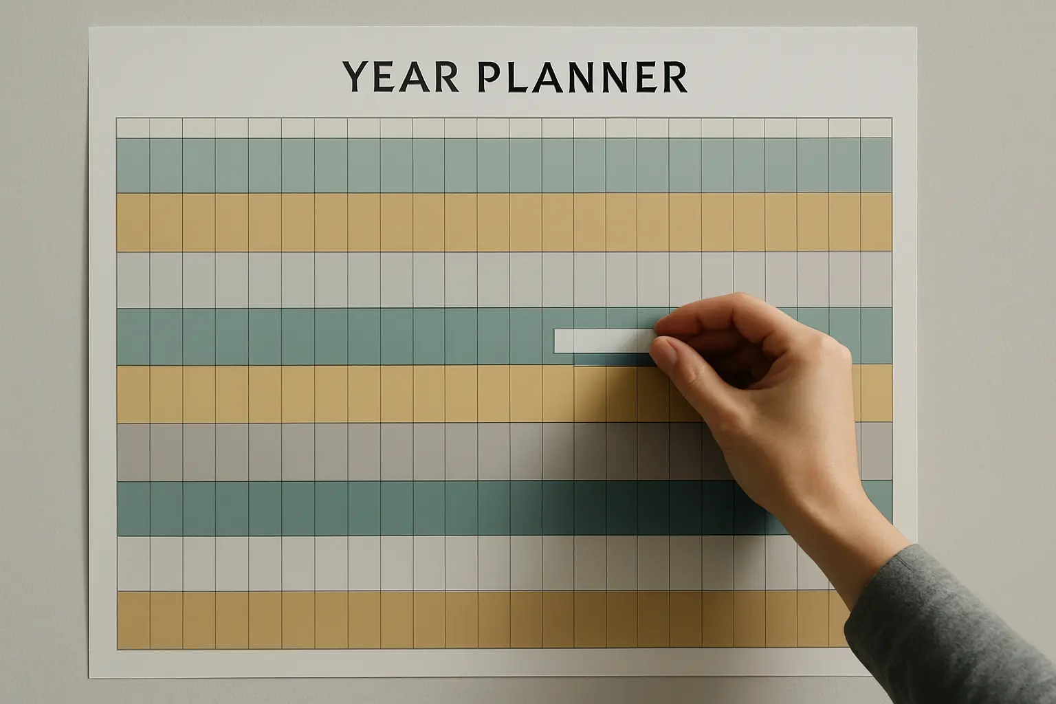 Planning annuel affiché au mur avec les blocs de cours, de blocus et de sessions marqués en couleurs
