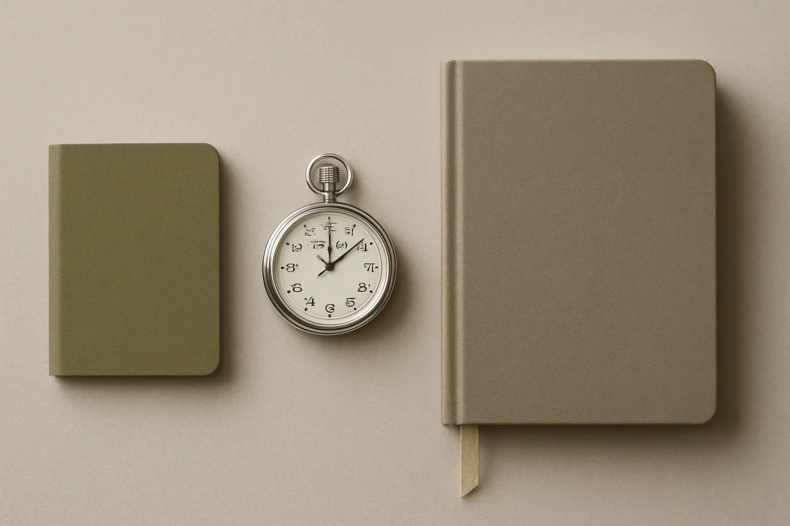Carnet, chronomètre et registre posés ensemble, illustrant les différents types d'indicateurs déclaratifs, comptés et documentaires