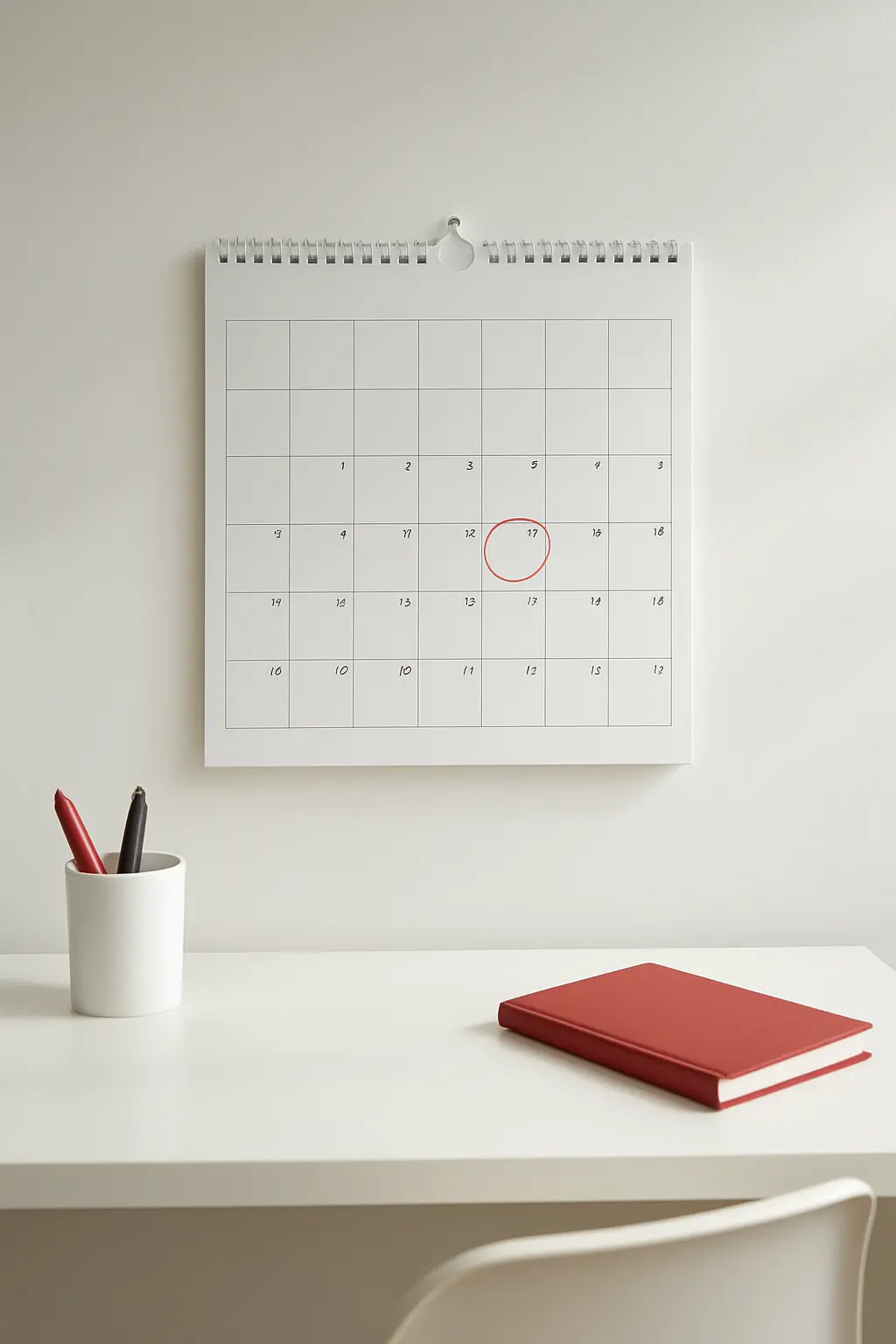 Calendrier mural avec deux dates entourées, illustrant l'acompte d'octobre et le solde du minerval en février